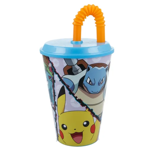 Pokémon-Becher mit Deckel und Strohhalm, 430 ml