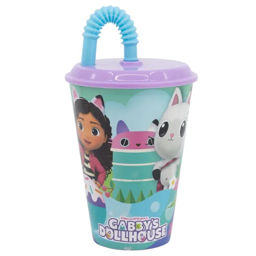 Gabby's Dollhouse-Becher mit Deckel und Strohhalm, 430 ml