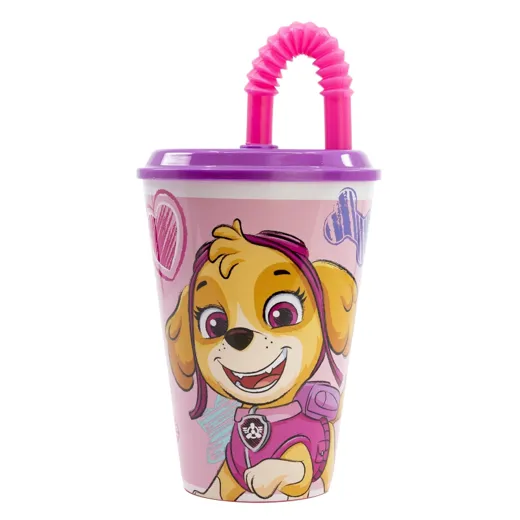 Paw Patrol Girl - Becher mit Deckel und Strohhalm, 430 ml