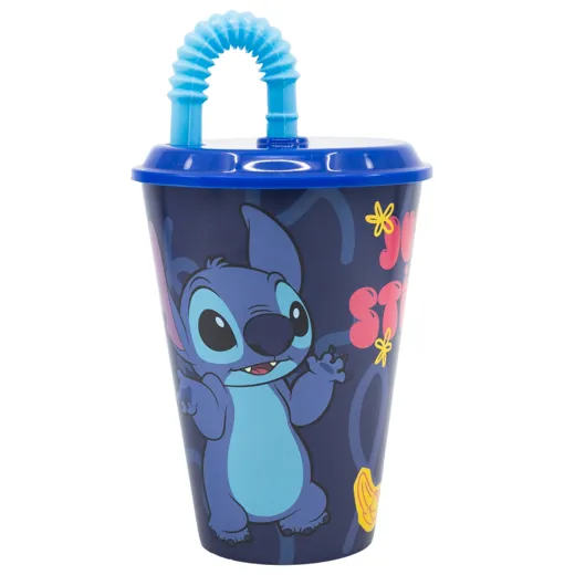 Stitch-Becher mit Deckel und Strohhalm, 430 ml