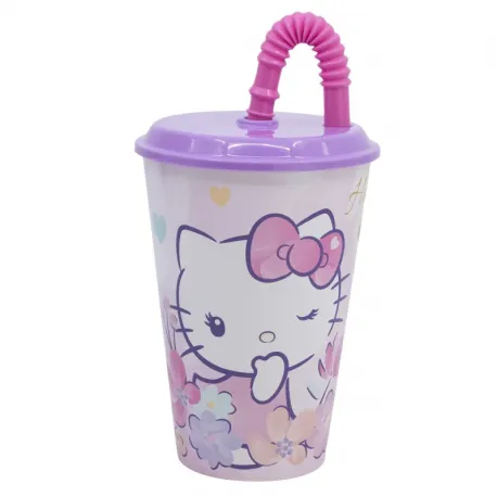 Hello Kitty-Becher mit Deckel und Strohhalm, 430 ml